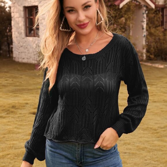 Women's Wool Sweater Long Sleeve Round Neck Pullover - Picture 3 of 8